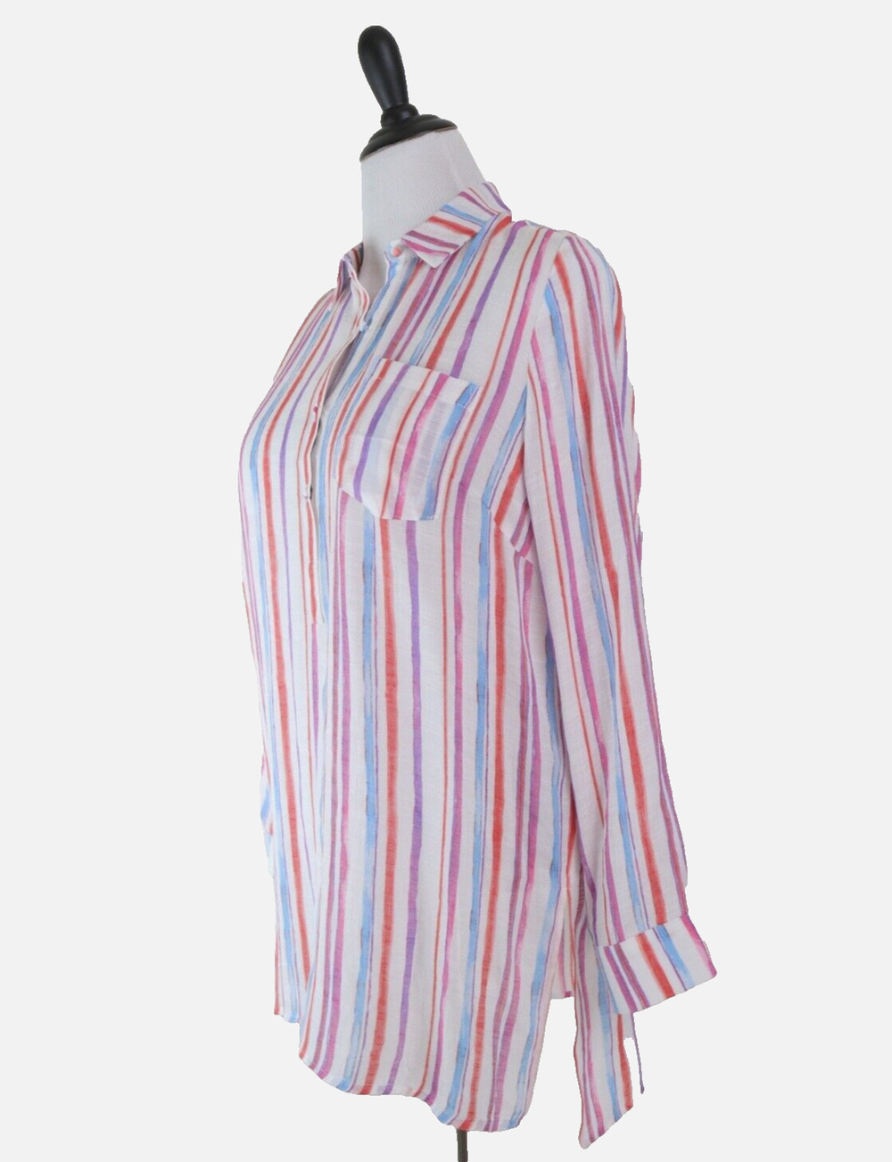 Nanette Lepore Size L Woven Stripe Popover Shirt Multicolor
